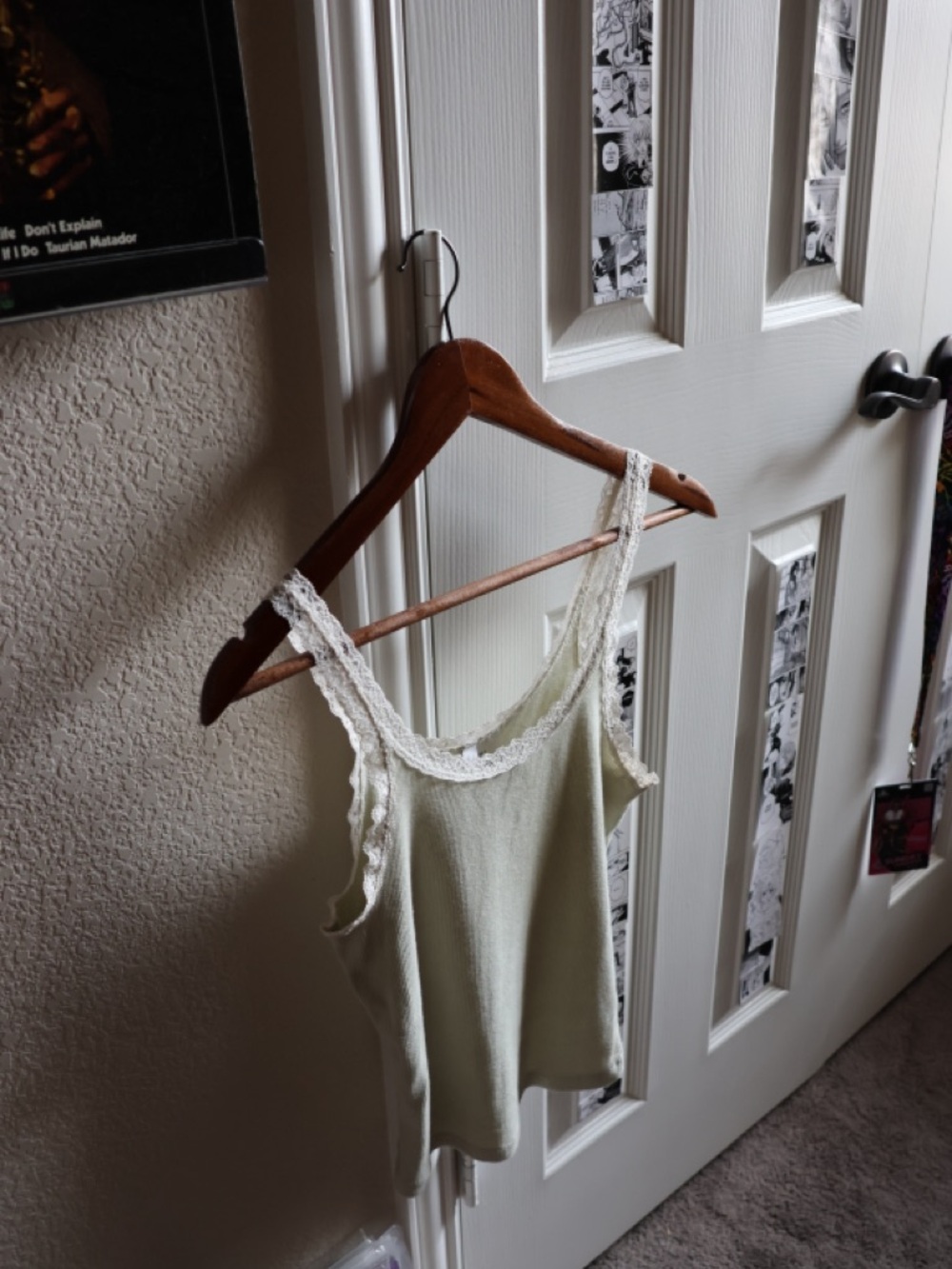 Ribbed Lace-Trim Sage Cami Tank Top